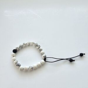 White Dyed Howlite And Black Lava Rock Beaded Adjuatable Bracelet